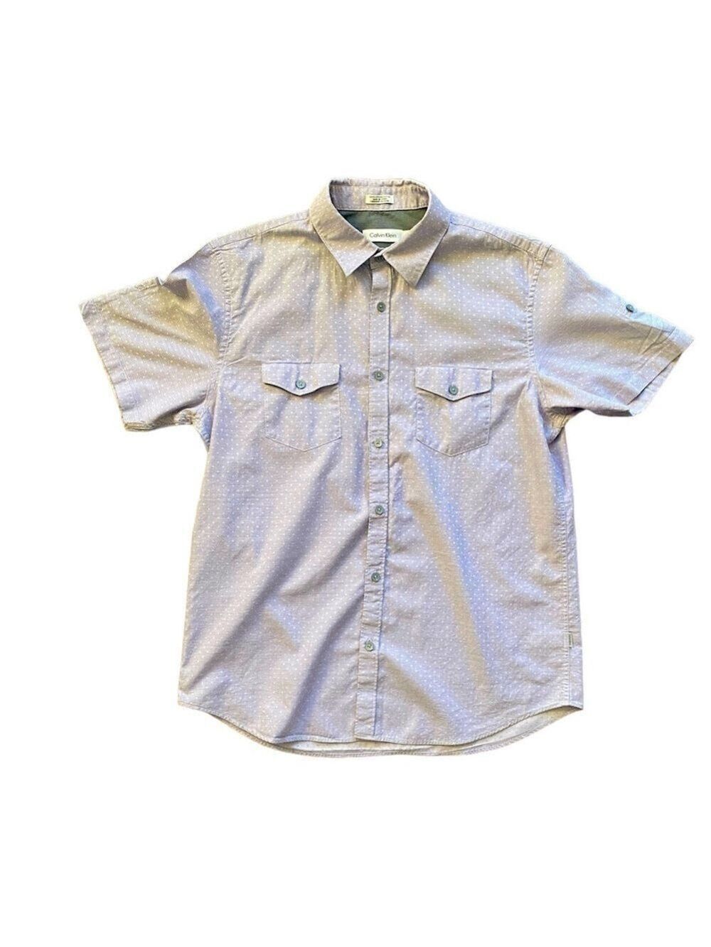 Calvin Klein Medium Dress Shirt Short Sleeve Purple Blue